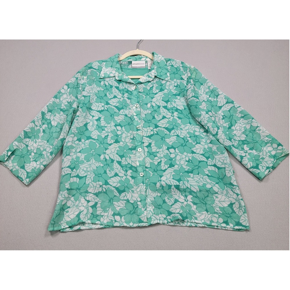 Women's Alfred Dunner Tropical Floral Top, Green, Sizet 12P, Pre-Owned